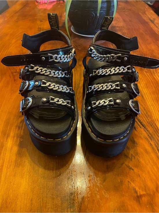 Dr. Martens Shoes - Dr. Martens Black Patent Platform Chain-Strap Sandals